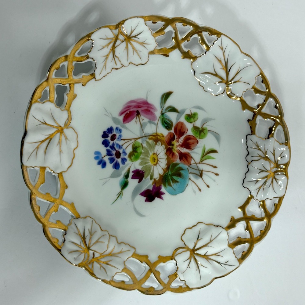 VTG Carl‎ Tielsch Porcelain Plate 8" Floral Gold Gilt Reticulated Hand-Painted